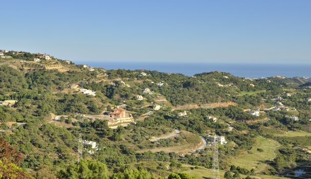 Houses on the mountain with views yo the Mediterraneas sea in Marbella, Spain.
