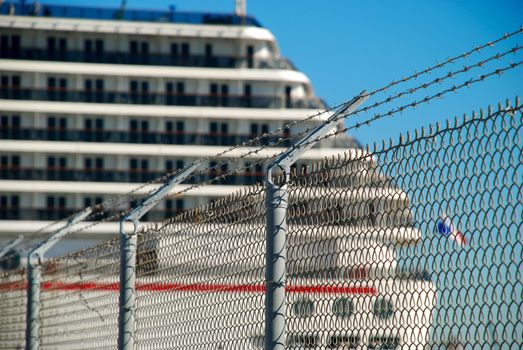 cruise ship with a view of the staterroms with outdoor views