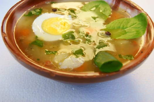 Soup in plate on white background is insulated