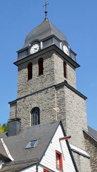 Steeple of the church of Monschau, Germany, Europe
