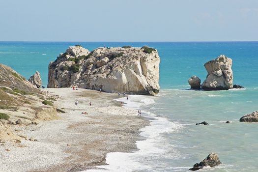 ROCK OF APHRODITE, CYPRUS - OCTOBER 13, 2014: Rock of Aphrodite, birth place of the goddess of love on October 13, 2014 in Cyprus, South Europe                