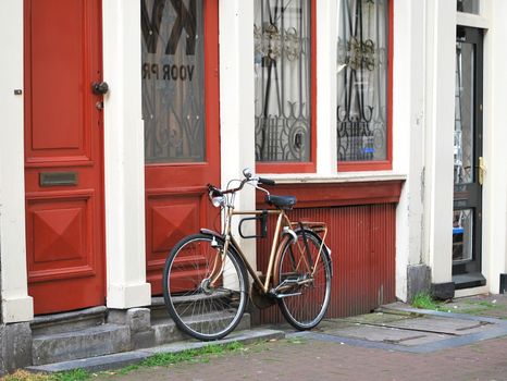 Bikes displayed in Amsterdam, Netherlands.