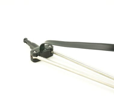 TV antenna with black base, a shaft is stainless steel. Placed on a white background.                              