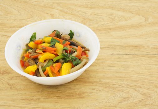 Thailand vegetarian, add vegetables such as mushrooms, colorful bell peppers, carrots, fried peppers and basil leaf, nutritious and delicious.                           