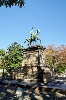 Statue of warrior on horse in Ueno district, Tokyo, Japan 