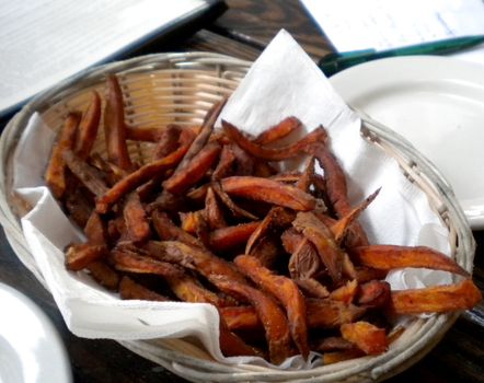 sweet potato fries in basket at restaurant