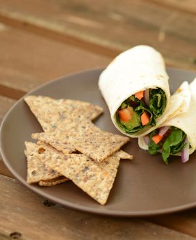 healthy lunch with  a vegetarian wrap