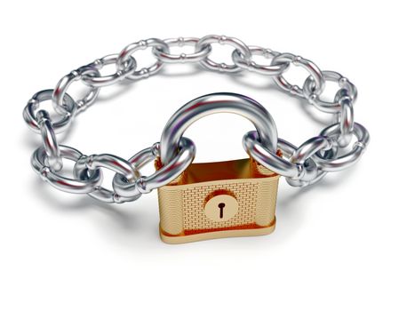 Padlock and chain on the white background