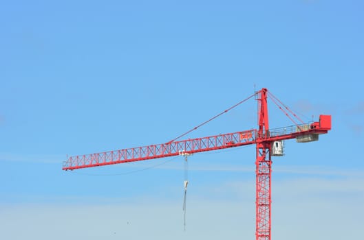 Large red construction crane