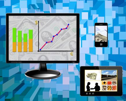 business concepts diagrams money technology on the blue abstract background