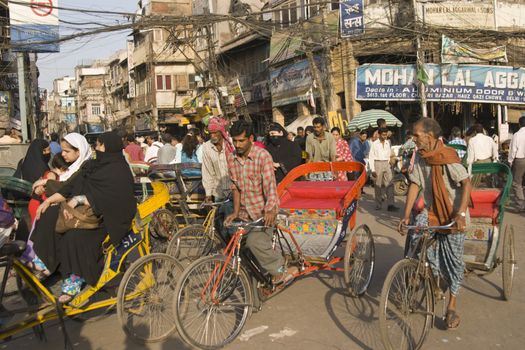 Crowded Indian street scene in Old Delhi, India