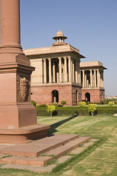 Indian Government buildings built originally during British colonial rule. Raj Path, New Delhi, India. Built circa 1931 AD