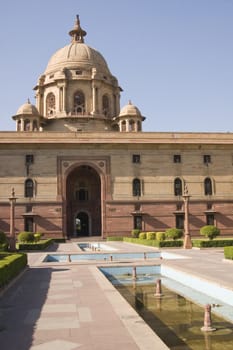 Indian Government buildings built originally during British colonial rule. Raj Path, New Delhi, India. Built circa 1931 AD