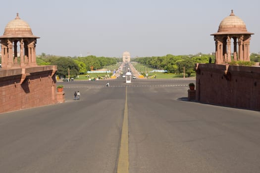 View down the Raj Path from the Indian Presidents Palace to India Gate. New Delhi, India