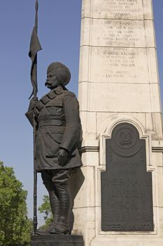 Military memorial to the Hyderabad Lancers on a roundabout (Teen Murti) in New Delhi, India