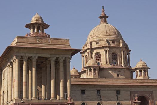 Indian Government buildings built originally during British colonial rule. Raj Path, New Delhi, India. Built circa 1931 AD