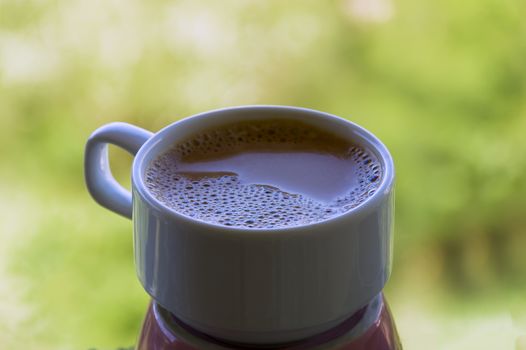 Autumn Espresso on Yellow Leaves Background. Pattaya.