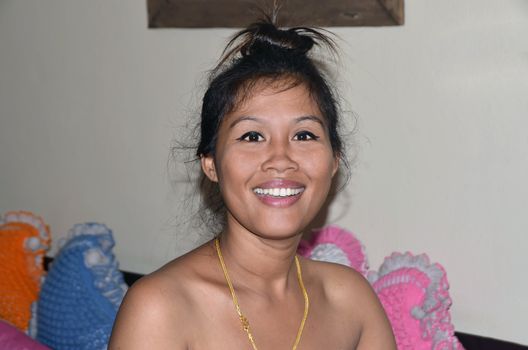 Delight, Surprise, Love in Her Eyes. Thai Women Portrait With Golden Chain.