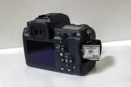 Camera with 100 Dollars Note in SD Slot.