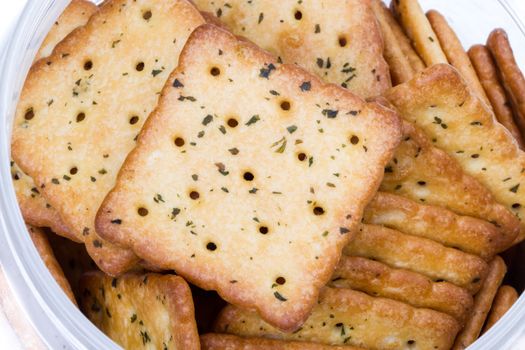 Vegetable crackers in plastic box - closed up