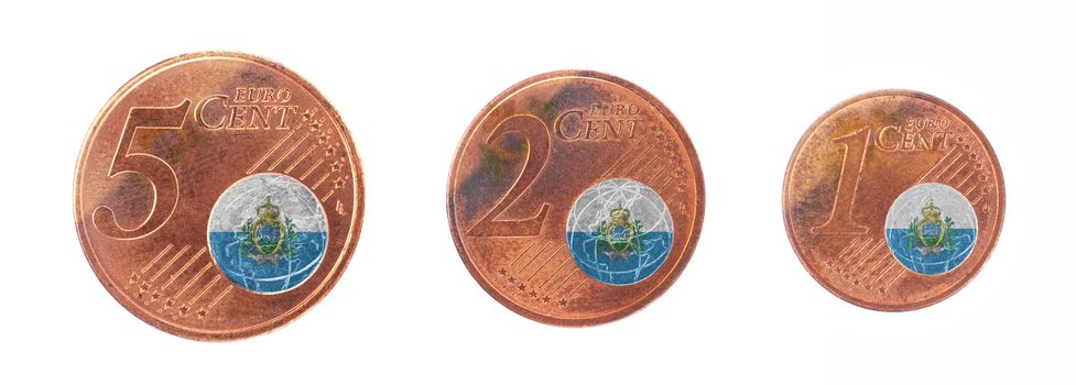 European union concept - 1, 2 and 5 eurocent, flag of San Marino