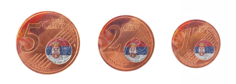 European union concept - 1, 2 and 5 eurocent, flag of Serbia