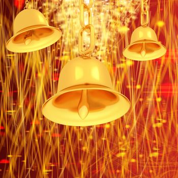 Gold bell on winter or Christmas style background with a wave of stars