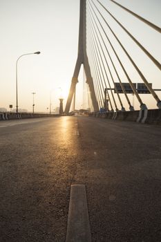 Road on the Rama VIII Bridge Daytime air sunny skies