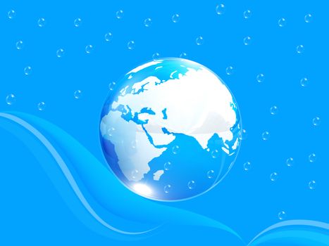 Blue water drops background and earth