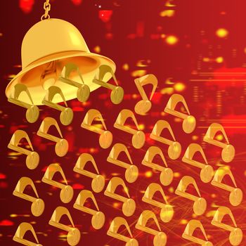 Toll. Gold bell on winter or Christmas style background with a wave of stars