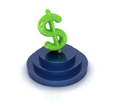 Dollar sign on podium. 3D icon on white background