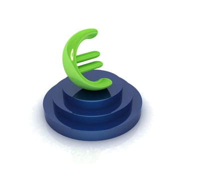 Euro sign on podium. 3D icon on white background