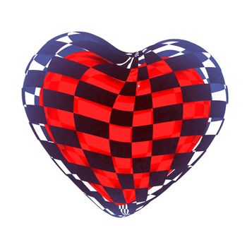 3d beautiful red glossy heart of the bands on a white background