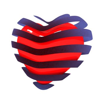 3d beautiful red glossy heart of the bands on a white background