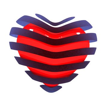 3d beautiful red glossy heart of the bands on a white background