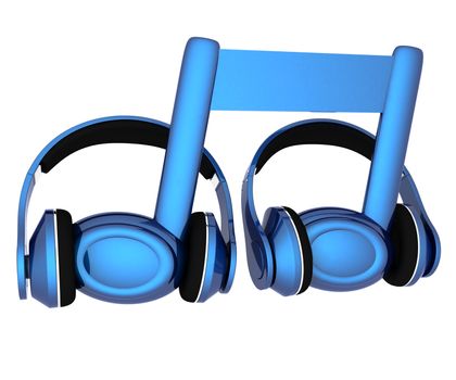 headphones and 3d note on a white background