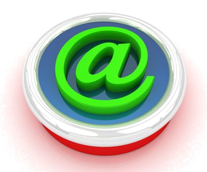 3d button email Internet push on a white background