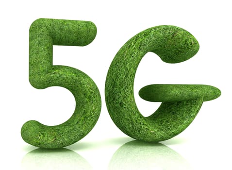 5g modern internet network. 3d text of grass on a white background