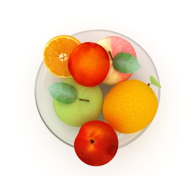 Citrus and apples on a white background
