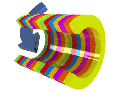 3d colorful abstract cut pipe and arrow on a white background