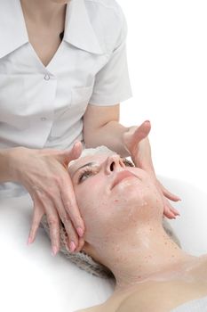 beauty salon, facial massage with scrub mask