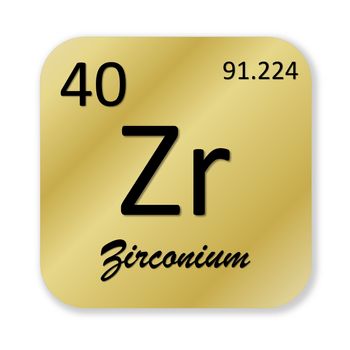 Black zirconium element into golden square shape isolated in white background