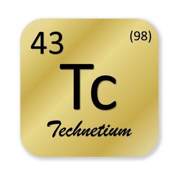 Black technetium element into golden square shape isolated in white background