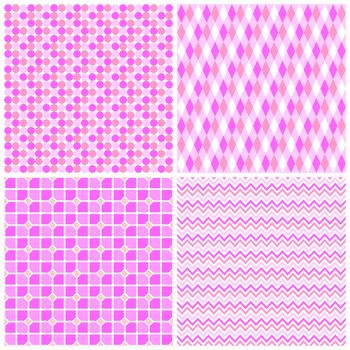 Set of 4 pink seamless geometrical patterns