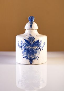 Old white and blue pot