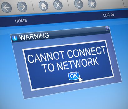 Illustration depicting a computer alert with a network connection concept.