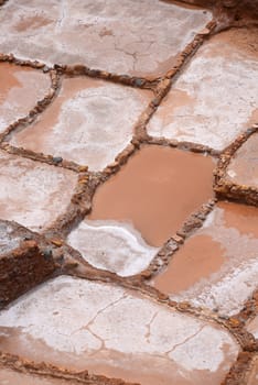 Inca ancient salt farm produced by evaporation in Peru