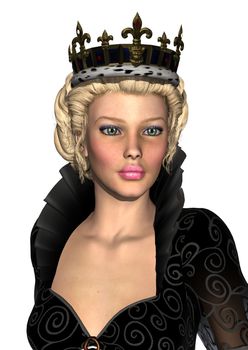 3D digital render of a beautiful fairytale queen isolated on white background
