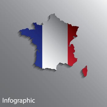 3D Country Map Layout of France in Vector EPS10 format. Effect of Gradient tool and Blend Tool used in this file.