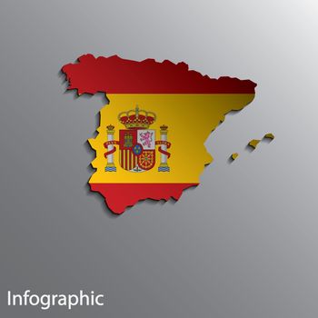 3D Country Map Layout of Spain in Vector EPS10 format. Effect of Gradient tool and Blend Tool used in this file.